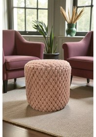 Resim Silindir Puf - Mılano Yumuşak Rabbit Kumaş Tavşan Tüyü Modern Konforlu Dekoratif Puf&bench Pembe 
