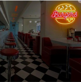 Resim Burgers Yazılı Ve Şekilli Neon Tabela Çok Renkli 