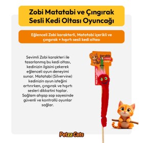 Resim PetzzCats Zobi Matatabi ve Çıngırak Sesli Kedi Oltası Oyuncağı Kırmızı 42 Cm 