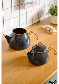 Resim Karaca Retro Emaye İndüksiyon Tabanlı Antrasit Çaydanlık 