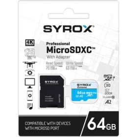 Resim Syrox SYX-MC64 Class 10 Uhs-I U1 A1 Micro Sdxc Hafıza Kartı, Siyah, 64GB 