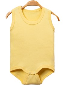 Resim Miniel Unisex Bebek Kolsuz Penye Organik Pamuklu 3-6-9-12 Ay Bebek Çıtçıtlı Body - Sarı 