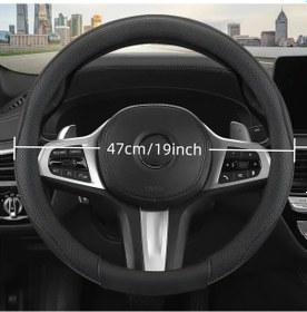 Resim Chuangyinshop Ağır Hizmet Ve İnşaat Araçları 19in Pu Deri Kaymaz Direksiyon Kılıfı Siyah 