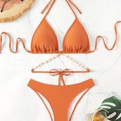 Resim Tek Renk Kabuk Dekor 2 Parça Bikini, Bağcıklı Mayo, Kadın Mayo ve Giyim 