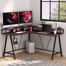 Resim Zizuva Tasarım 145x90x55 CM L Model Monitör Raflı Siyah Oyuncu ve Çalışma Masası 