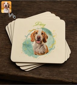 Resim Bk Gift Kişiye Özel Evcil Hayvan Karikatürlü 4lü Mdf Ahşap Bardak Altlığı-1, Arkadaşa Hediye, Sevgiliye Hediye Kobitmeyencom34196 Bk Gift 