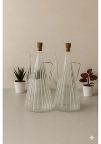 Resim Morponi Borosilikat Cam 2'li Glazzy Çizgili Tasarım Yağlık & Sosluk 500 Ml Stantsız Beyaz 