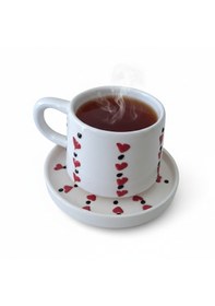Resim Kalp Desenli Büyük Boy Seramik Kahve Fincanı - Filtre Kahve Ve Double Kahve İçin Beyaz - Kırmızı 