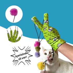 Resim Çıngırak Sesli Sihirli Eldiven Ponponlu Kedi Oltası - Çiçek Desenli Sihirli Eldiven 