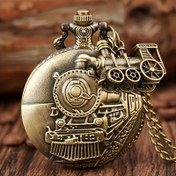 Resim Karmaşık Buharlı Tren Tasarımlı Vintage Bronz Kuvars Cep Saati - Su Geçirmez Değil, Alaşım Kasa, Analog Ekran - Çiftler & Arkadaşlar İçin İdeal Hediye 