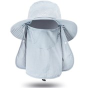 Resim Balıkçı Şapkası Çıkarılabilir Yüz Kapaklı Boyun Kapaklı Güneş Şapkası Dış Mekan Uv Güneş Koruması Geniş Kenarlı Şapka - Açık Gri 