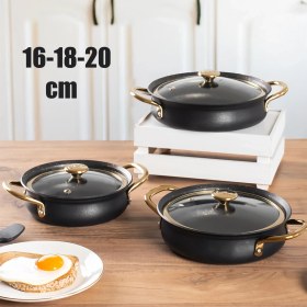 Resim Oms 3724 Bakraç Güveç Sahan Takımı - Yanmaz Yapışmaz 3 Lü Sahan Seti Siyah Gold 