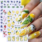 Resim 1 adet Meyve Tırnak Sanatı Çıkartıları - Yaz Çileği, Mürdüm Beyazı, Limon ve Yaprak Desen Kendinden Yapışkanlı Çıkartılar DIY Tırnak Süslemeleri için, Canlı Sarı ve Yeşil Tasarım, Kolay Uygulama, Kadınlar ve Yaz Tırnak Sanatı için Tırnak Sanatı Malzemeleri | Yazlık Dekor | Parlak Bitiş Çıkartıları, Çilek Tırnak Sanatı 