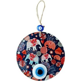 Resim Nazar Boncuklu Fil Desenli Duvar Süsü Füzyon Cam Filli Duvar Deko 