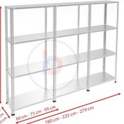 Resim 4 Katlı 3'lü Bitişik Paslanmaz Krom Raf - Inox Soğuk Oda Rafı, Buzhane Rafı 31x93 Cm-1.00 Mm-100 Cm Gri 