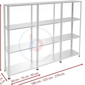 Resim 4 Katlı 3'lü Bitişik Paslanmaz Krom Raf - Inox Soğuk Oda Rafı, Buzhane Rafı 31x93 Cm-1.00 Mm-100 Cm Gri 