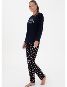 Resim U.S. Polo Assn. Kadın Lacivert Yılbaşı Temalı Pijama Takımı 50318896-VR033 
