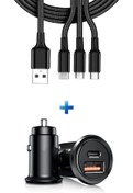 Resim MEZİGARC Tüm Araçlara Uyumlu Oto Aksesuar Set Type-c Çakmaklık Şarz Cihazı Soketi Ve 3in1 Çoklu şarj kablo 