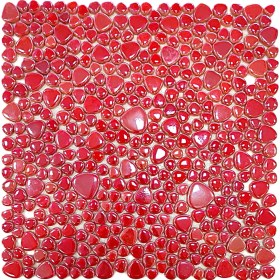 Resim Mutfak Tezgah Arası, Havuz, Banyo, Sauna, Spa, Iç ve Dış Dekorasyonda Tüm Yüzeyler Için, Damla Püskürtme Kırmızı , 31.5X31.5CM. Fileli Cam Mozaik. (10 File Karo = 1 M2 Fiyatıdır ) 