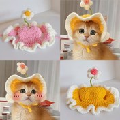Resim 1 adet Ruffle ve Çiçek Süslemeli Kedi Şapkası - Yumuşak Akrilik Malzeme, Giyim Kolay - Gençler için Mükemmel Doğum Günü, Seyahat Fotoğrafları - Küçük ve Orta Boy Kediler için Uygun - Sevimli Evcil Hayvan Kostümü, Parti Aksesuarı, Sevimli Evcil Hayvan Aksesuarları 