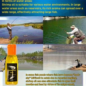 Resim Shrimp Oil Additive - Deniz ve tatlı su balıklarını çekir, yem çekimini geliştirir, 15ml şişe altın kapaklı, şeffaf sarı sıvı, PVC ve PP malzeme, plaj ve offshore balıkçılığı için uygun, şık etiket tasarımı, dayanıklı silindirik konteyner, açık hava balıkçılığı ekipmanı, zarif silindirik şişe, dayanıklı yapı 