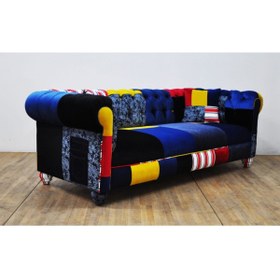 Resim Name Design Studio Mavi Jean Chesterfield Üçlü Kanepe 