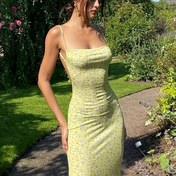 Resim Kadınlar İçin Şık Sırtı Açık Bodycon Elbise - Yazlık Kolsuz A-Kesim Çiçek Desenli Spagetti Askılı Uzun Elbise, Günlük ve Resmi Etkinlikler için Makinede Yıkanabilir, Akşam Giyimi, Pürüzsüz Kumaş, Zarif Siluet 