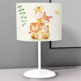 Resim instababyrooms Beyaz Hayvanlar ve Kuş Desenli Çocuk Odası Dijital Baskılı Çocuk Odası Masaüstü Abajur Avize 