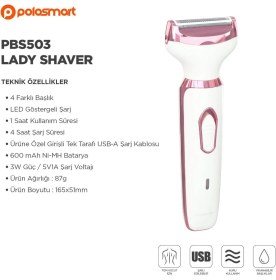 Resim 3-5 PBS503 4 In 1 Lady Shaver Beyaz Şarjlı Resmi Distribütör Garantili Beyaz 2 Yıl Kuru Vücut 