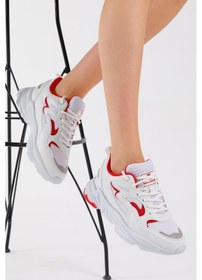 Resim Rahat Kalıp Yüksek Taban Bağcıklı Unisex Beyaz Kırmızı Spor Ayakkabı Tb251-0 Beyaz Kırmızı 
