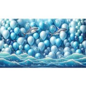 Resim Venspor Mavi ve Beyaz Balonlarla Süslenmiş Köpekbalığı Temalı Arkaplan, 200x150cm, Fon, Duvar Örtüsü 