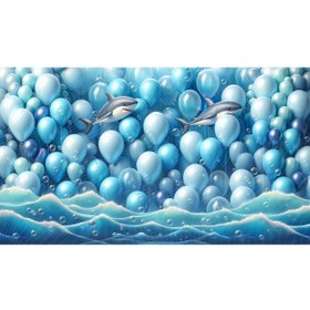 Resim Venspor Mavi ve Beyaz Balonlarla Süslenmiş Köpekbalığı Temalı Arkaplan, 200x150cm, Fon, Duvar Örtüsü 