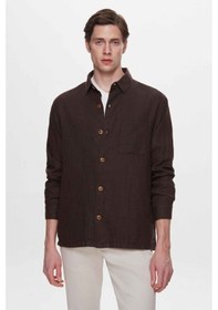 Resim Ds Damat Comfort Fit Kahverengi Düz %100 Keten Gömlek Ceket 2hc04s2194850 Kahverengi 