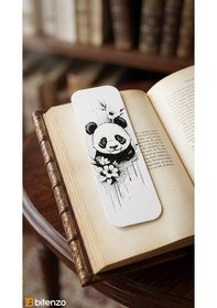 Resim Sevimli Panda Ve Çiçek Motifli Kabartma Dokulu Kitap Ayracı - Estetik Siyah&beyaz Kitap Aksesuarı 