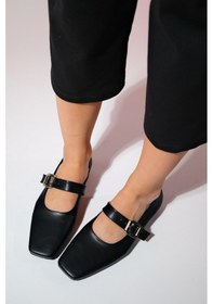 Resim Luvishoes Bluff Siyah Cilt Küt Burun Kadın Babet Ayakkabı Siyah 