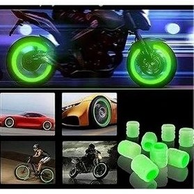Resim 4 Adet Sibop Kapağı Fosforlu Floresan LED Pilsiz Araba Motorsiklet Bisiklet Lastik Sibop Kapağı 