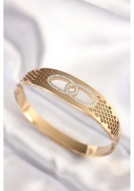 Resim 316l Çelik Gold Renk Zirkon Taşlı Kadın Kelepçe Bilezik Çok Renkli 