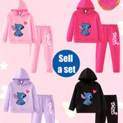 Resim Disney Kız Çocukları İçin Dört Bir Arada İki Parçalı Kapüşonlu Stitch Patchwork Sonbahar-Kış Kombini, Dış Mekan Kullanımı İçin Mükemmel 