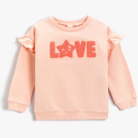 Resim Kız Bebek Love Baskılı Kolu Fırfırlı Sweatshirt Pamuklu 