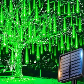 Resim Noel Dış Mekan Meteor Yağmuru Işıkları, 192 LED bahçe düğünleri, partiler, Noel ve Cadılar Bayramı süslemeleri için uygun. Evinizi, avlunuzu, saçaklarınızı ve bahçenizi aydınlatın 