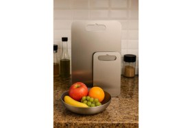Resim Feyza Design Paslanmaz Çelik Kesme Tahtası 24X34-15X24 Cm, Mutfak Için Şık ve Dayanıklı 