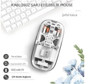 Resim Jolita Gtx Jaculus 10.4 " Uyumlu Şeffaf Tasarım Sessiz Kablosuz Mouse 