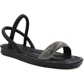 Resim Prego Termo Kaymaz Taban Taş Biye Detaylı Günlük Kadın Sandalet Siyah Siyah 