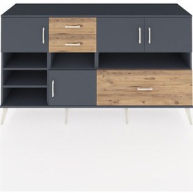 Resim Kronos Konsol 7 Raflı 3 Çekmeceli 4 Kapaklı 176x59x99 Antrasit-an Antrasit-antrasit/çam 
