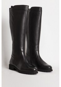 Resim Kadın Yüksek Topuklu Fermuarlı Çizme Gerçek Deri Br 08011 Siyah Null Siyah 