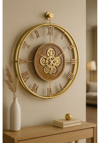 Resim Metaquartz Aksesuar Ahşap Gold Dönence - Chakra Serisi - Çarklar Hareketlidir - Çarklı Duvar Saati Altın 