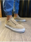 Resim KN Fashion Mp521 Bt Bağcıksız Lastikli Süet 3 Bantlı Ortopedik Yüksek/kalın Taban Erkek Sneaker Vizon 