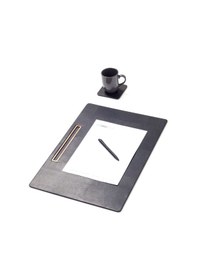 Resim Turgut Office Deri Toplantı Sümeni Düz Siyah Yatay Ahşap Detaylı 49 x 34cm 