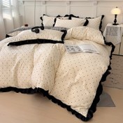 Resim 3 Parça Fransız Tarzı Yumuşak ve Rahat Açık Bej Nefes Alabilen Fırfır Desenli Nevresim Takımı *1 Pike + 2 Yastık Kılıfı, Dolgusuz, Makinede Yıkanabilir, Yatak Odası, Misafir Odası, Yurt Dekoru İçin Uygun 