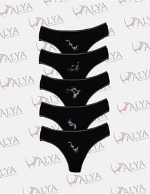Resim Alya Underwear Kadın Bato Tanga Pamuklu Külot, Büyük Beden String, 5'li Paket- 2 Siyah, 1 Beyaz, 2 Ten Siyah P13 